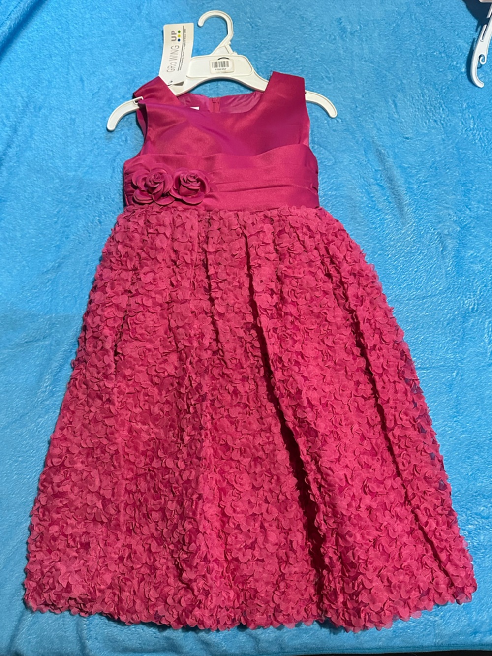 Size 6-Girls Fuchsia Floral Ruffle Party Dress with Sash - Picture 2 of 2